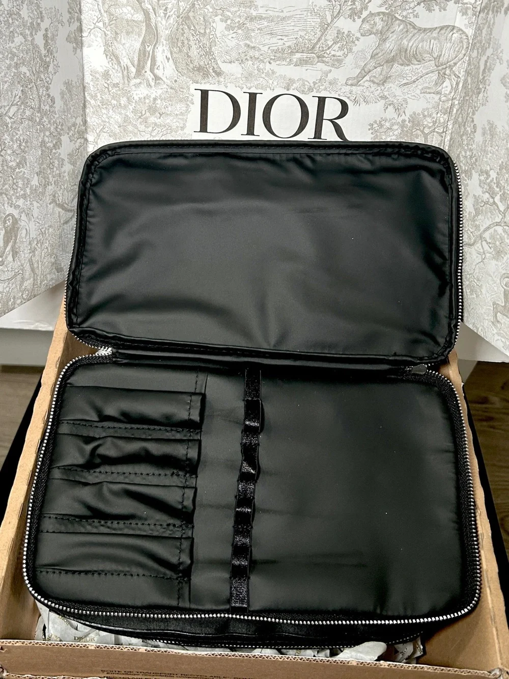 Dior Black Leather-Trim Toiletry Pouch
